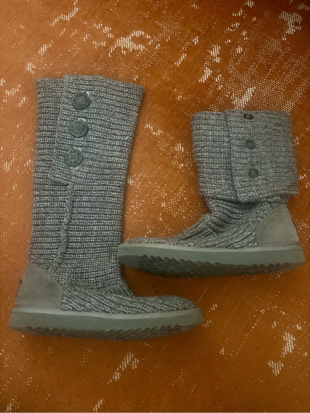 UGG Gray Knit Button Knee High or Roll Down Boots